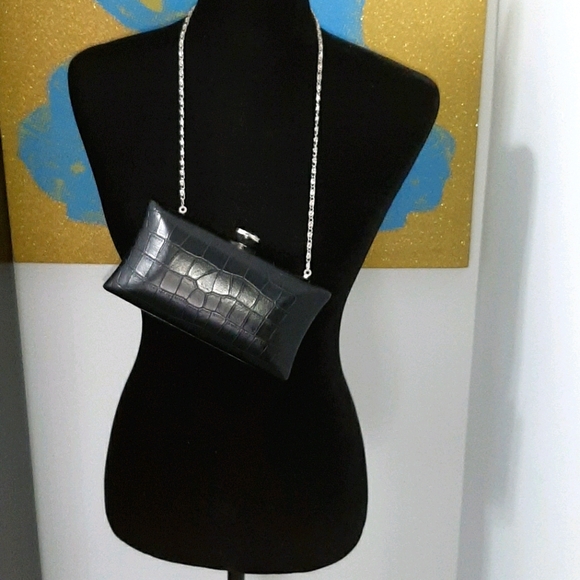 Lulu Townsend black faux leather clutch with chain - Picture 5 of 5